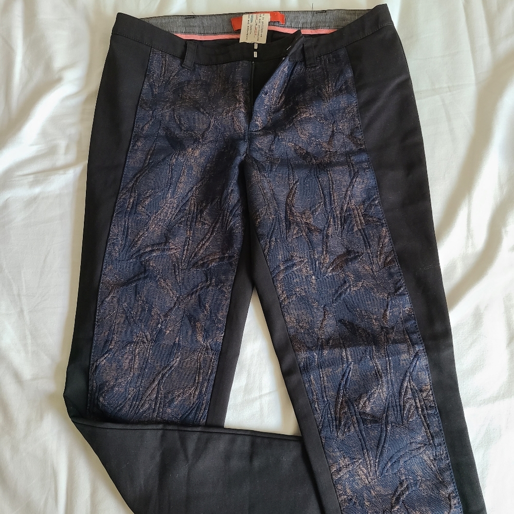 Anthropologie Midnight Blue and Black Patterned Trousers